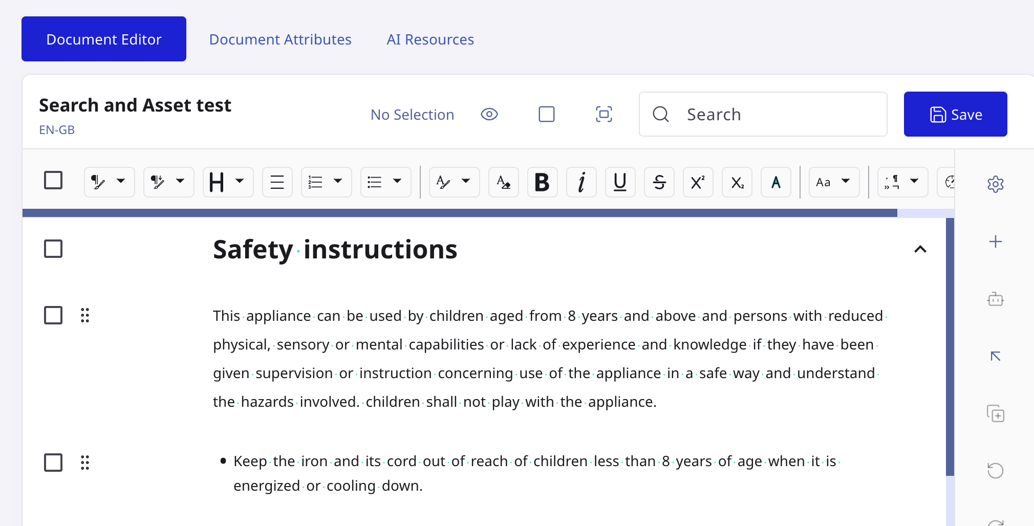Document Editor open with a toolbar and a search box in the upper right labeled “Search”.