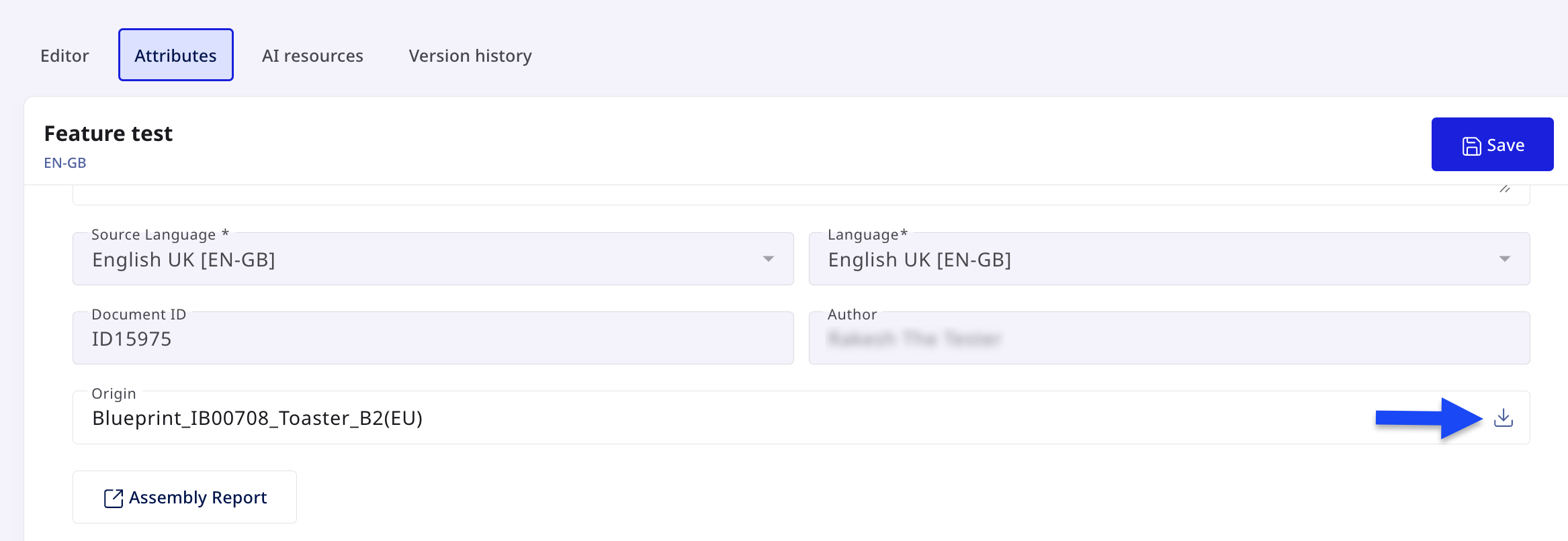 Attributes tab showing Origin field