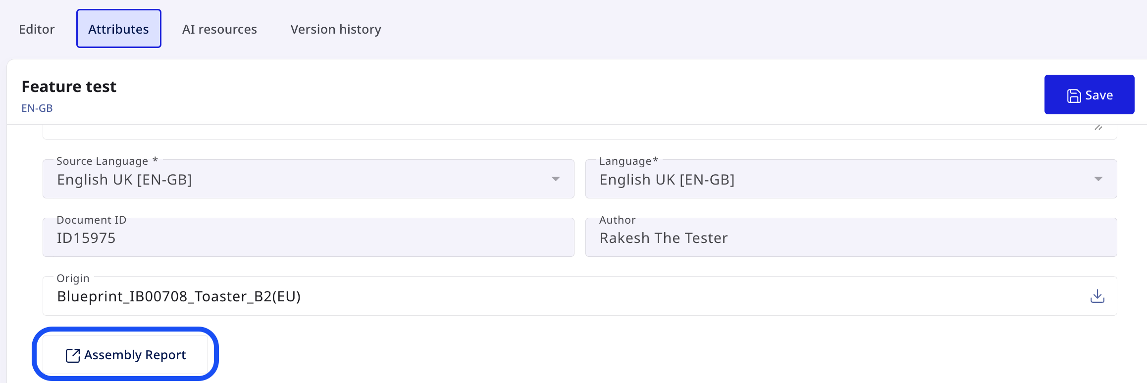 Download icon next to Origin field
