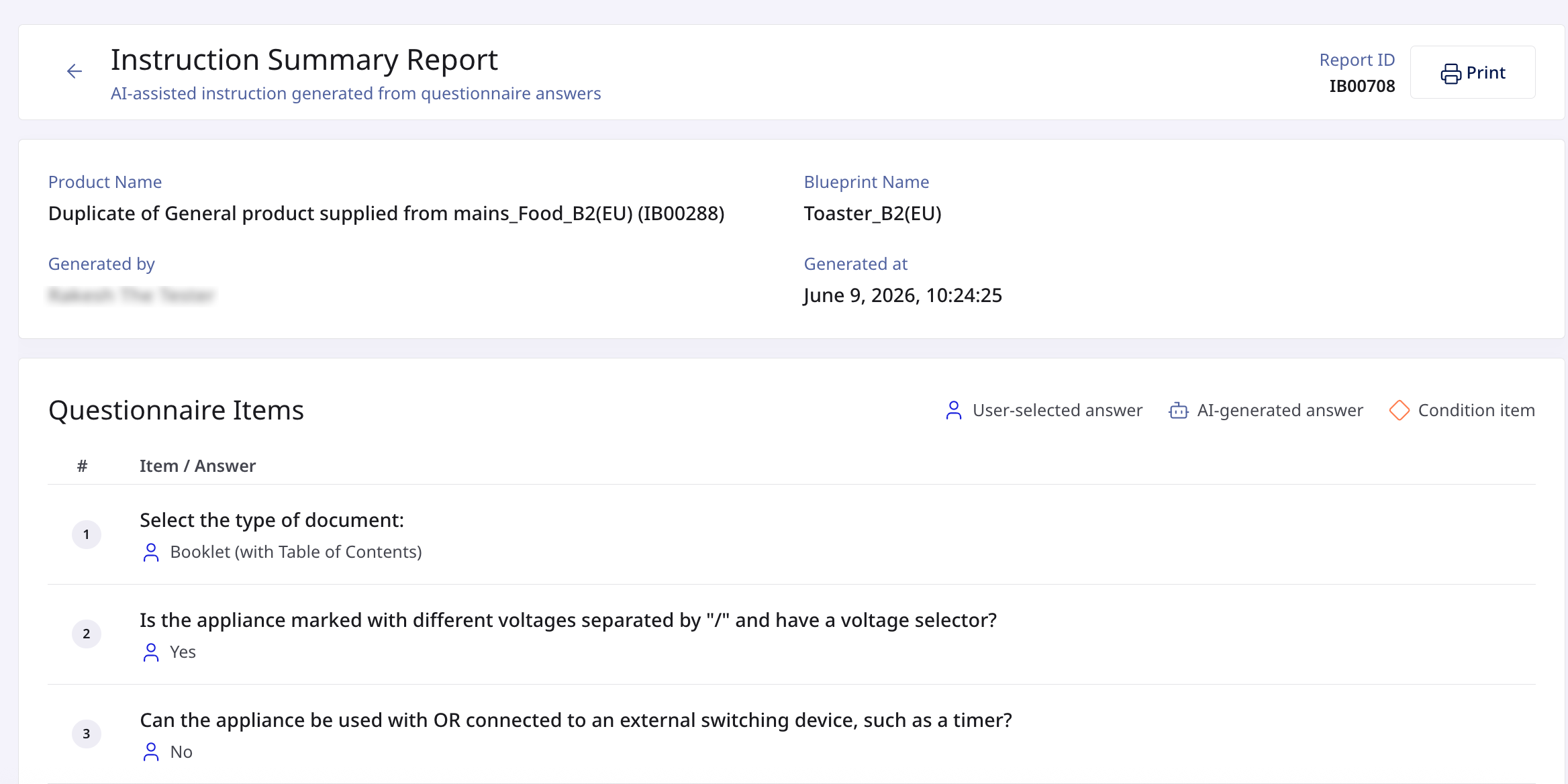 Assembly report button location