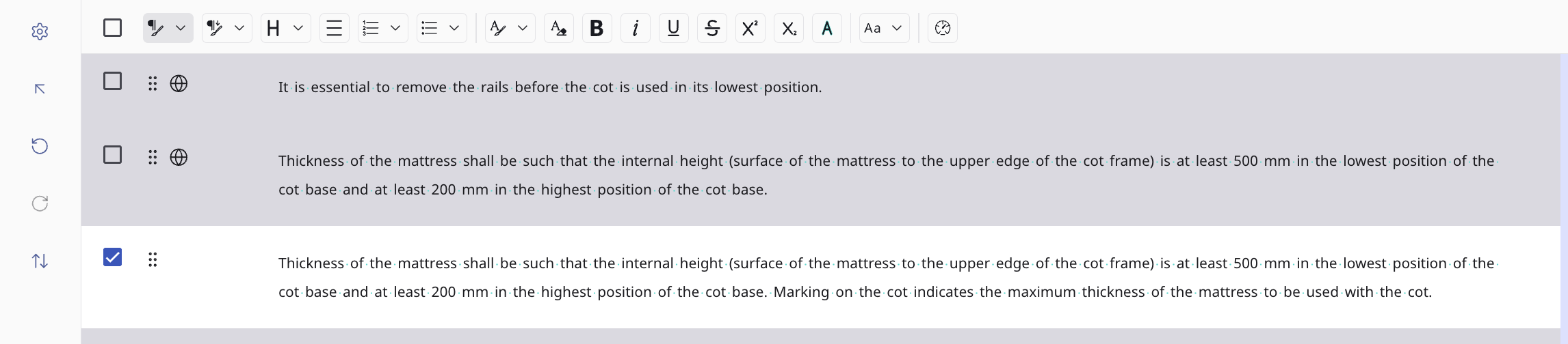 Selected content block with the settings icon in the left action bar
