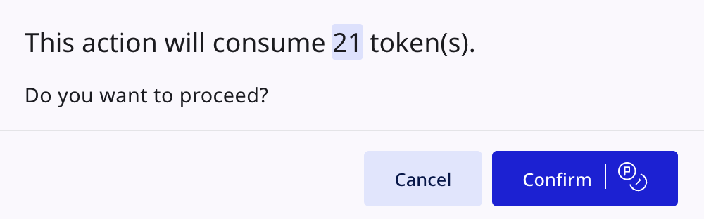 Token cost confirmation dialog