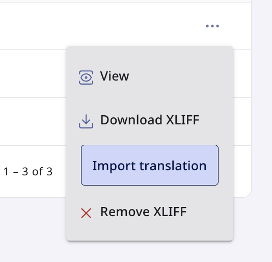 Job menu with Import translation highlighted