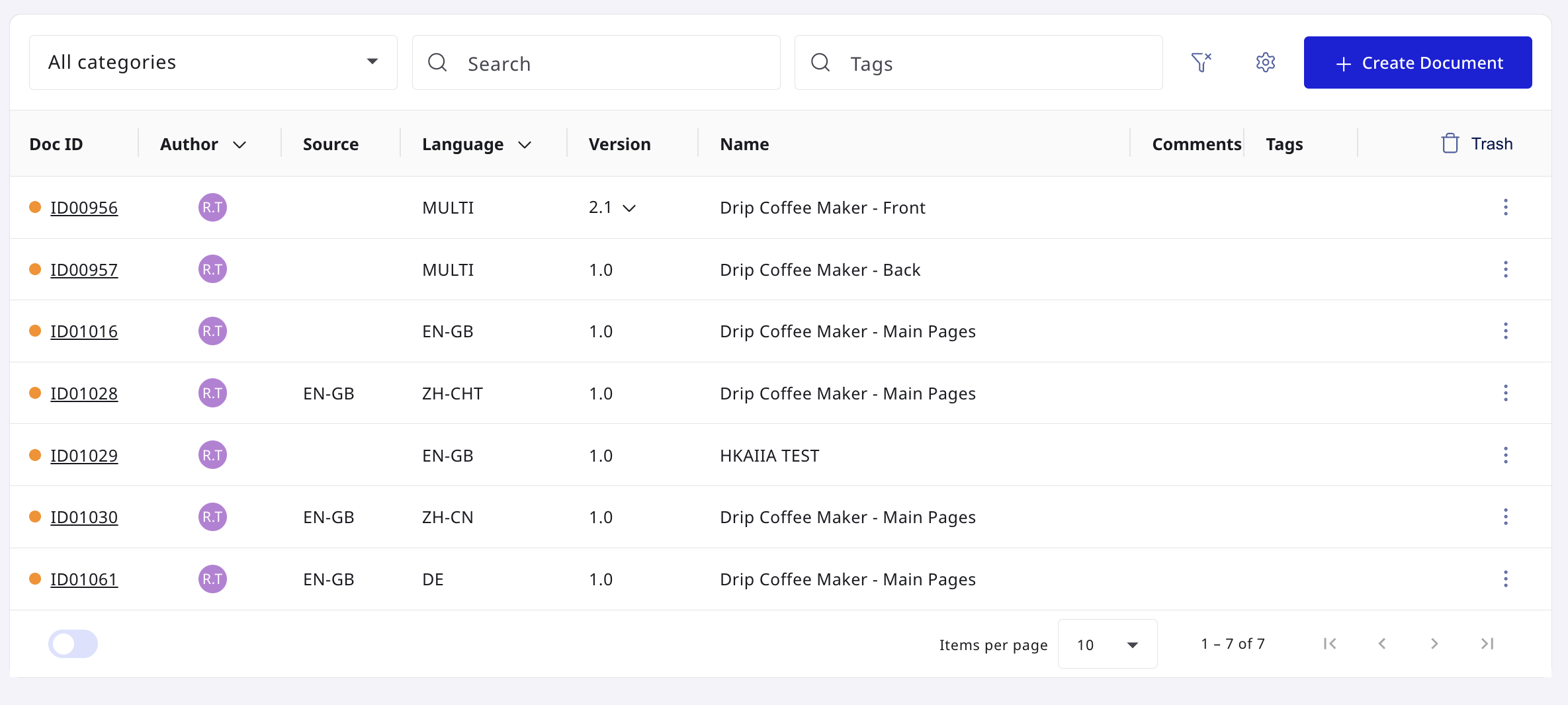 Translated target document in Documents