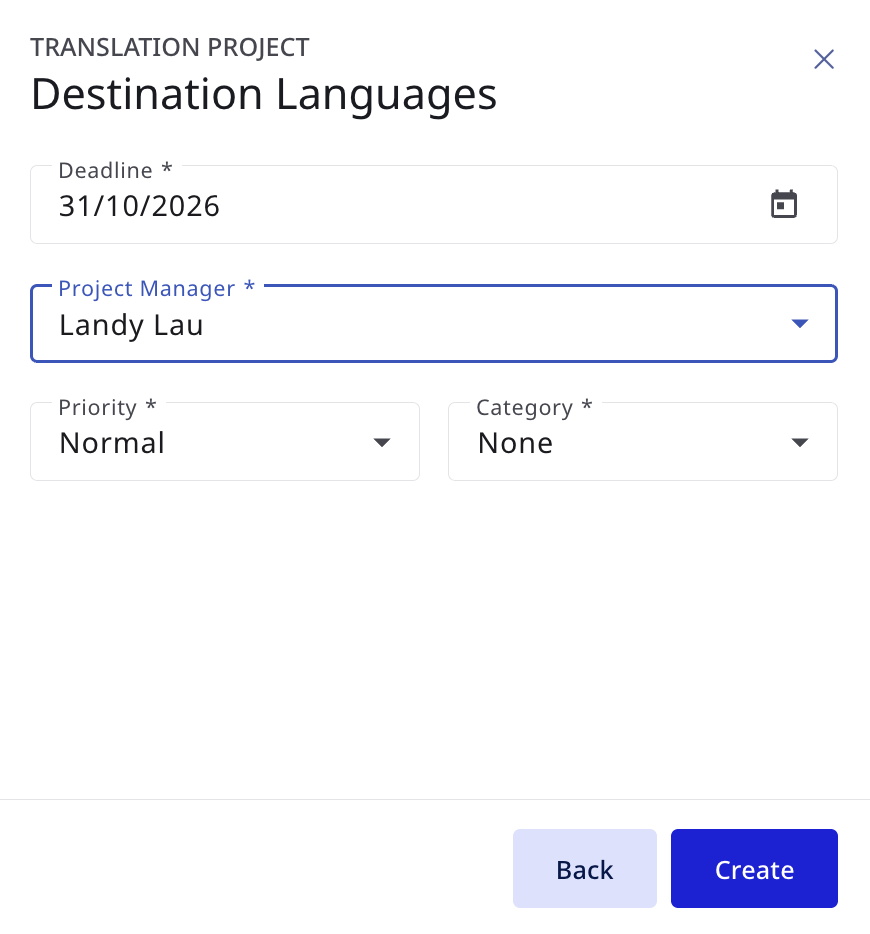 Delivery and ownership details for the translation project