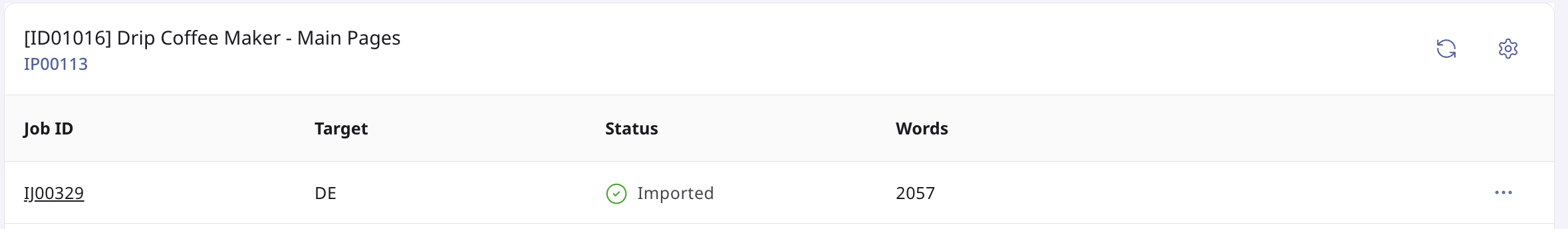Translation job with Imported status