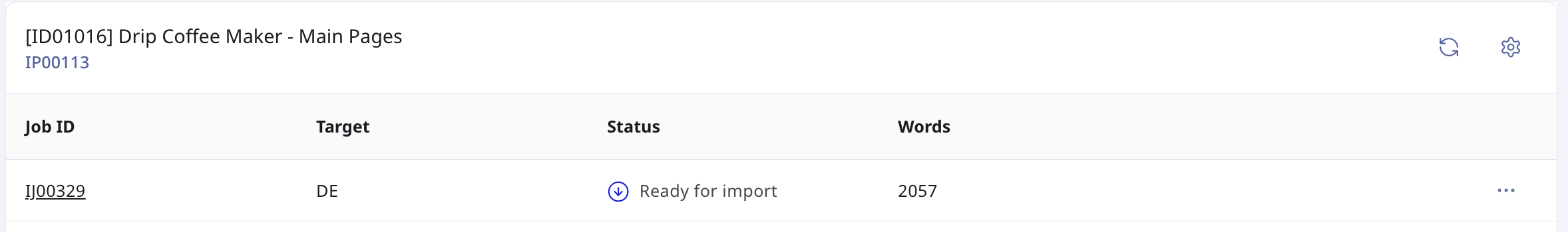 Translation job with Ready for import status